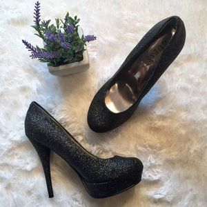 Guess black glitter platform gogo dance sexy chunky pump stilettos heels  sz 6.5
